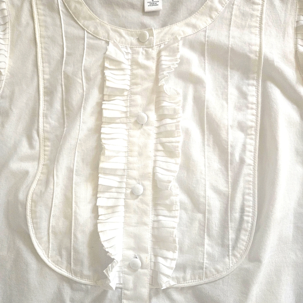 LOFT White Ruffled Bib Top - Picture 3 of 3